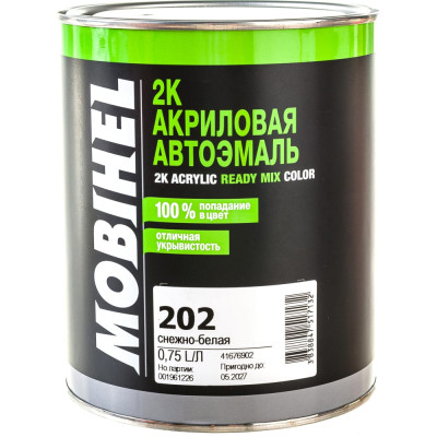 MOBIHEL Краска 202 Белая 2К акриловая банка 0.75л. 41676902