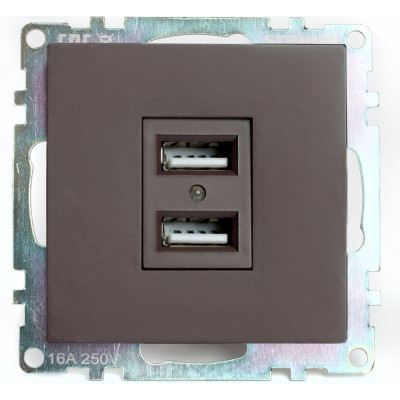 STEKKER Розетка USB 2-местная (механизм), GLS10-7115-04, 250B, 2,1А, серия Катрин, шоколад, 49027