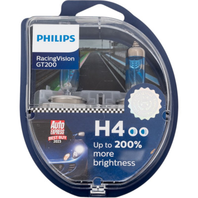 PHILIPS Автолампа H4 60/55 P43t-38+200% Racing Vision GT200 2шт 3600К 12V 12342RGTS2