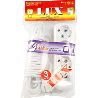 Сетевой удлинитель У3-Е-USB-03 3-местный с з/к 250В 16А, USB гнездо 5В 1.3А, 3м LUX 4606400418917