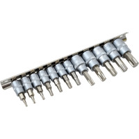 Набор головок-бит YATO TORX 1/4" Т8-Т30 3/8" Т40-Т55 12 предметов на металлической планке YT-04331 371404331 092 1