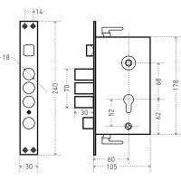 Врезной замок без ручек для металлических дверей Аллюр ЗВ1-08А-С без цилиндрового механизма 1558