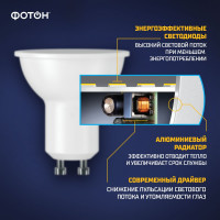 Светодиодная лампа ФОТОН LED MR16 7Вт GU10 3000K теплый свет 23994