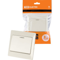 Выключатель слоновая кость 1 клавишный с подсветкой TDM ELECTRIC 10А, серия "Ильмень" SQ1823-0103