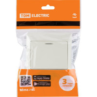 Выключатель слоновая кость 1 клавишный с подсветкой TDM ELECTRIC 10А, серия "Ильмень" SQ1823-0103