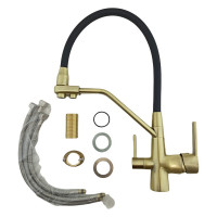 Смеситель для кухни Rainsberg бронза, с силиконовым гибким черным изливом, латунь R603CQ