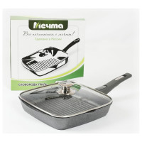 Квадратная сковорода-гриль Мечта АП Гранит 26х26 см, со съемной ручкойи стеклянной крышкой с066701