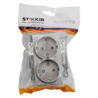 2-местная розетка с/з (механизм) STEKKER  GLS16-7114-03, 250В, 16А с защитной шторкой, серия Катрин 39584