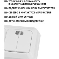 Комбинированный блок TDM ELECTRIC 2-клавишный выключатель с/п 10А + розетка 2П+З 16А 250В БКВР IP20 белый "Ладога" SQ1801-0104
