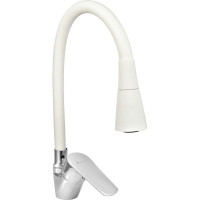 Смеситель для мойки Juguni одноручный, с гибким изливом, 2 режима (белый), гайка 0402.147