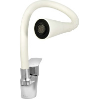 Смеситель для мойки Juguni одноручный, с гибким изливом, 2 режима (белый), гайка 0402.147