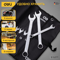 Набор комбинированных гаечных ключей DELI 6-24мм/12шт DL130012A Сталь 40Cr, чехол из ткани oxford 98321