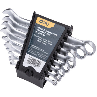 Набор комбинированных гаечных ключей DELI 6-19 мм/8 шт DL130008A (Сталь 40Cr, пластиковый кейс) 98316