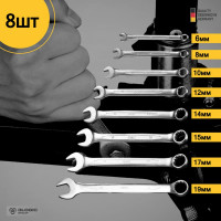 Набор комбинированных гаечных ключей DELI 6-19 мм/8 шт DL130008A (Сталь 40Cr, пластиковый кейс) 98316