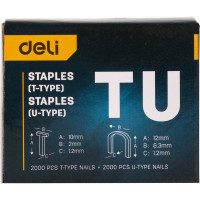 Строительный мебельный степлер DELI металлический с регулировкой + антистеплер DL238105 с набором скоб в кейсе (Тип «П» 4-14мм, «U» 10-12мм и «T» 10-14мм по 2000шт каждых) 98418