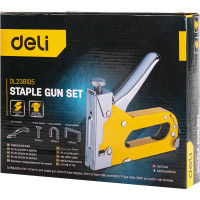 Строительный мебельный степлер DELI металлический с регулировкой + антистеплер DL238105 с набором скоб в кейсе (Тип «П» 4-14мм, «U» 10-12мм и «T» 10-14мм по 2000шт каждых) 98418