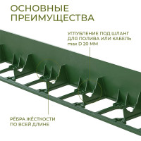 Садовый бордюр ГеоПластБорд h 78 мм длина 8 метров + 32 колышка h 24 см цвет зелёный GPB78.08.32.Gr