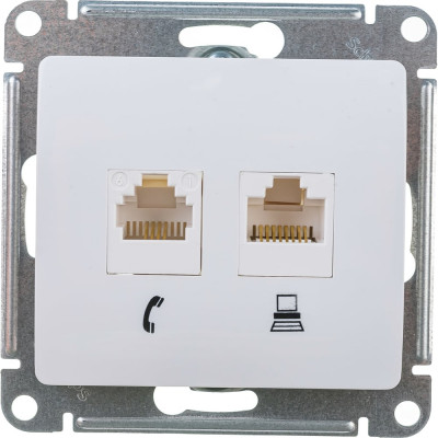 Механизм розетки Systeme Electric компьютерная + телефонная 2-м СП Glossa RJ11 + RJ45 белый GSL000185