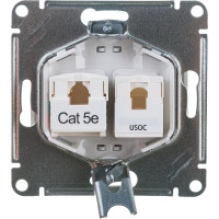 Механизм розетки Systeme Electric компьютерная + телефонная 2-м СП Glossa RJ11 + RJ45 белый GSL000185