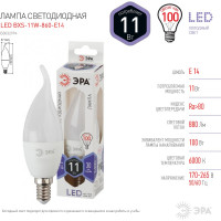Светодиодная лампа ЭРА LED BXS-11W-860-E14, свеча на ветру, холодный Б0032994