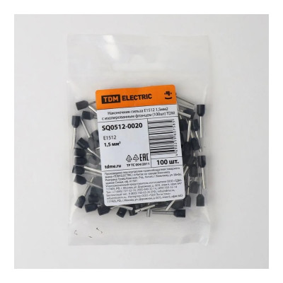 Наконечник-гильза TDM ELECTRIC е1512 1,5мм2 с изолированным фланцем (100шт) SQ0512-0020