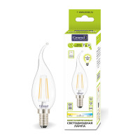 Светодиодная лампа General Lighting Systems Филамент прозрачный E14 7Вт 530Лм 6500К Холодный белый свет Свеча на ветру GLDEN-CWS-7-230-E14-6500 649901