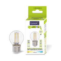 Светодиодная лампа General Lighting Systems Филамент прозрачный E27 10Вт 230В 810Лм 6500К Холодный белый свет Шар GLDEN-G45S-10-230-E27-6500 649911