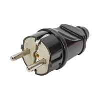Прямая вилка Smartbuy с заземлением черная 16А 250В SBE-16-P01-b