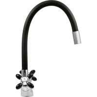 Смеситель для мойки Juguni двуручный с гибким силиконовым изливом (черный), креп. гайка, 0402.139