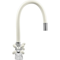 Смеситель для мойки Juguni двуручный с гибким силиконовым изливом (белый), креп. гайка, 0402.140