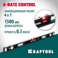 Сверхпрочный уровень KRAFTOOL A-RATE Control с зеркальным глазком, 1500 мм 34986-150