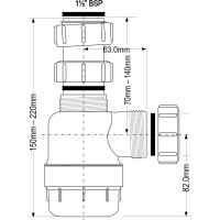 Бутылочный сифон McAlpine 1 1/2"х40 мм, без выпуска, выход компрессионный D=40 мм MRSK2-NW