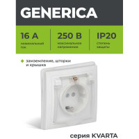 Розетка GENERICA РСбш10-3-ККБ-44 1местн. c з/к с защ. штор. с кр. керамика IP44 16А КВАРТА белый ERK70-K01-10-DM-44