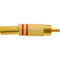 Разъем RCA штекер Pro Legend металл на кабель, пайка, красный и черный 2 полосы, Gold PL2157