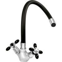 Смеситель для мойки Juguni двуручный с гибким силиконовым изливом (черный), креп. гайка, 0402.139