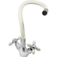 Смеситель для мойки Juguni двуручный с гибким силиконовым изливом (белый), креп. гайка, 0402.140