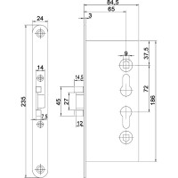 Корпус огнестойкого замка Doorlock DL 1739/65mm PZ ZN front 24x235, DIN, симметричный 75401