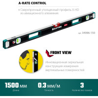 Сверхпрочный уровень KRAFTOOL A-RATE Control с зеркальным глазком, 1500 мм 34986-150
