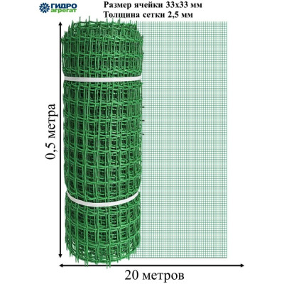 Садовая квадратная сетка Гидроагрегат 33х33 мм, 0.5х20 м Р1-00006234