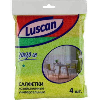 Luscan Салфетки хозяйственные микрофибра 30x30 см 220 гкв.м 4 штуки в упаковке, 1604406