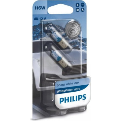 PHILIPS Автолампа H6W BAX9s WhiteVision ultra 3100K 2шт 12V 12036WVUB2