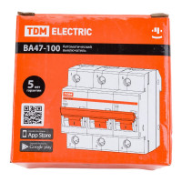 Автоматический выключатель TDM ELECTRIC ВА47-100 3Р 63А 10кА С SQ0207-0075