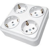 Розетка Bylectrica 4-местная ОУ с заз.конт., квадратная, серия ВАРИАНТ, белый, РА16-0192