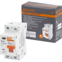 Автоматический выключатель дифференциального тока TDM ELECTRIC 32 2P(1P+N) B16А 30мА 4,5кА тип АС SQ0202-0520