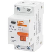 Автоматический выключатель дифференциального тока TDM ELECTRIC 32 2P(1P+N) B16А 30мА 4,5кА тип АС SQ0202-0520