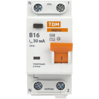 Автоматический выключатель дифференциального тока TDM ELECTRIC 32 2P(1P+N) B16А 30мА 4,5кА тип АС SQ0202-0520