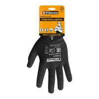 Перчатки для сборочных работ Fiberon полиэстер, без и/у, 9/L, черные, 123110