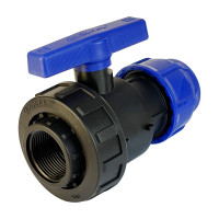 Шаровой кран VALFEX ПНД компрессионный цанга - внутренняя резьба, разборный 40x1 1/4" 1210012540114