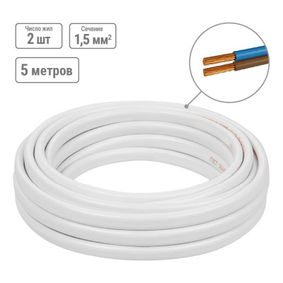 Провод ПУГСП TDM ELECTRIC 2x1,5 5м, белый Народный SQ0126-0207