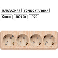 Горизонтальная 4-х местная розетка TDM ELECTRIC 2П+3 открытой установки IP20 16A с з/ш сосна Ладога SQ1801-0431